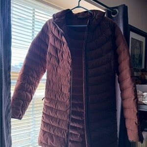 Women's Quilted Hooded Puffer Coat in Rust